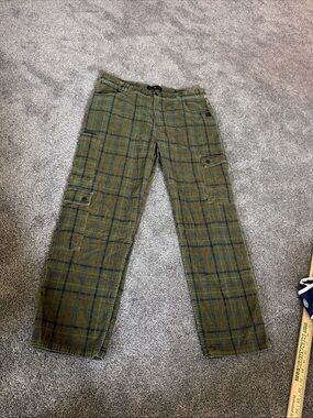 Teddy Fresh Plaid Cargo Pants Men’s 34 Green Blue Brown Cotton Stretch Utility
